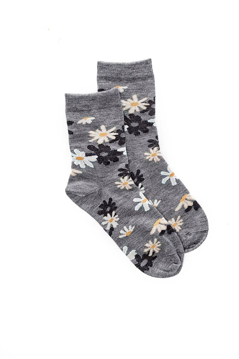 Daisy Bloom Sock - Grey